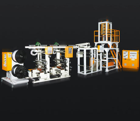 Combination of film blowing machine and rotogravure printing machine to realize inline printing